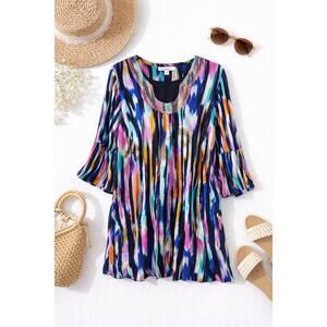 Trina Turk x INC Multicolor Abstract Print Tunic Top Womens 3/4 Sleeve  Large